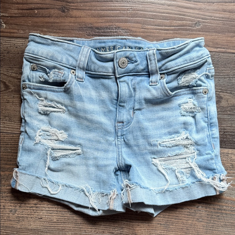 American Eagle Outfitters Light Blue Distressed Jean Shorts